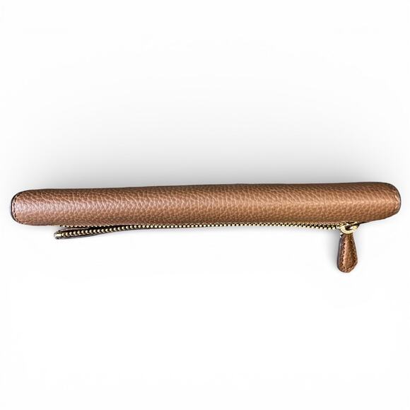 COACH Essential Slim Wallet Tan Saddle Brown Pebble Leather Gold Logo - Picture 7 of 11